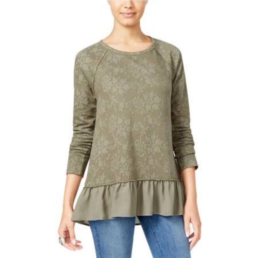 Miss Chievous Womens Juniors Mixed Media Peplum Pullover Top Sz S